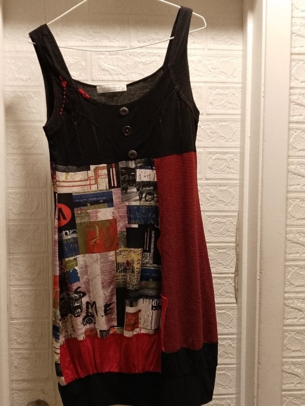 Forla Paris Boho Patchwork Red & Black Sleeveless Dress